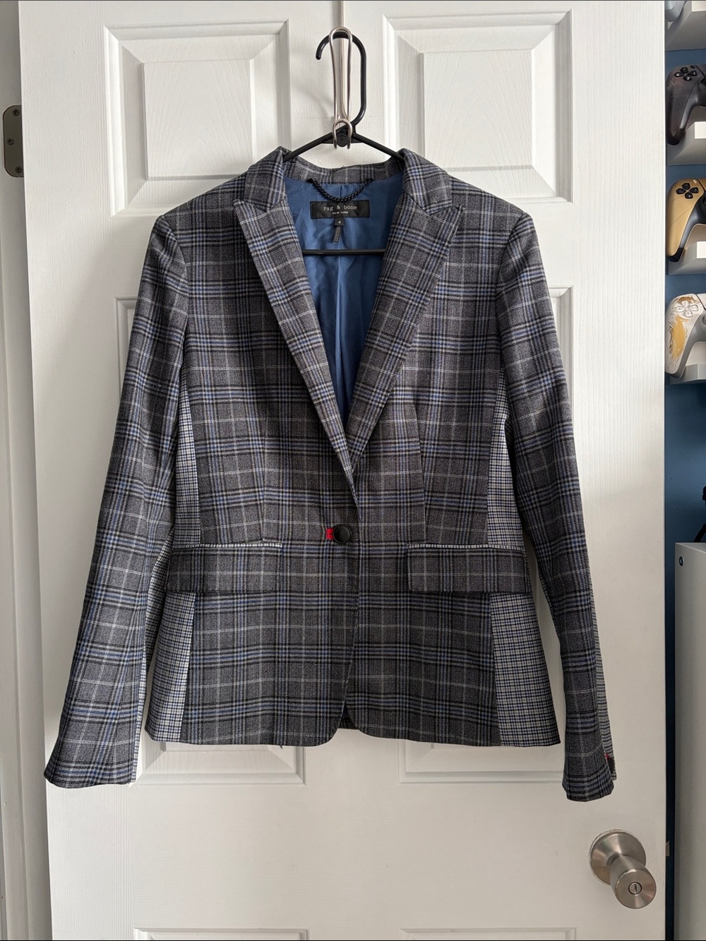 Rag & Bone Lexington Dark Gray and Blue Check Blazer Jacket Size 4